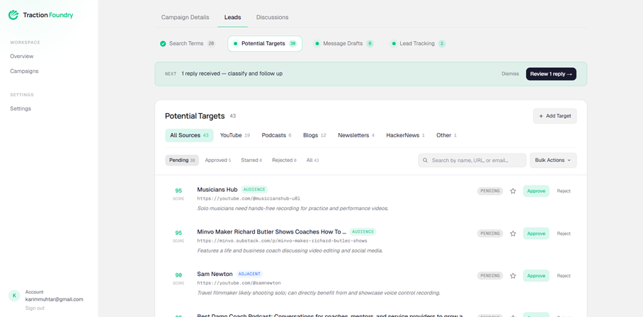 Traction Foundry app — autonomous growth agent for indie makers